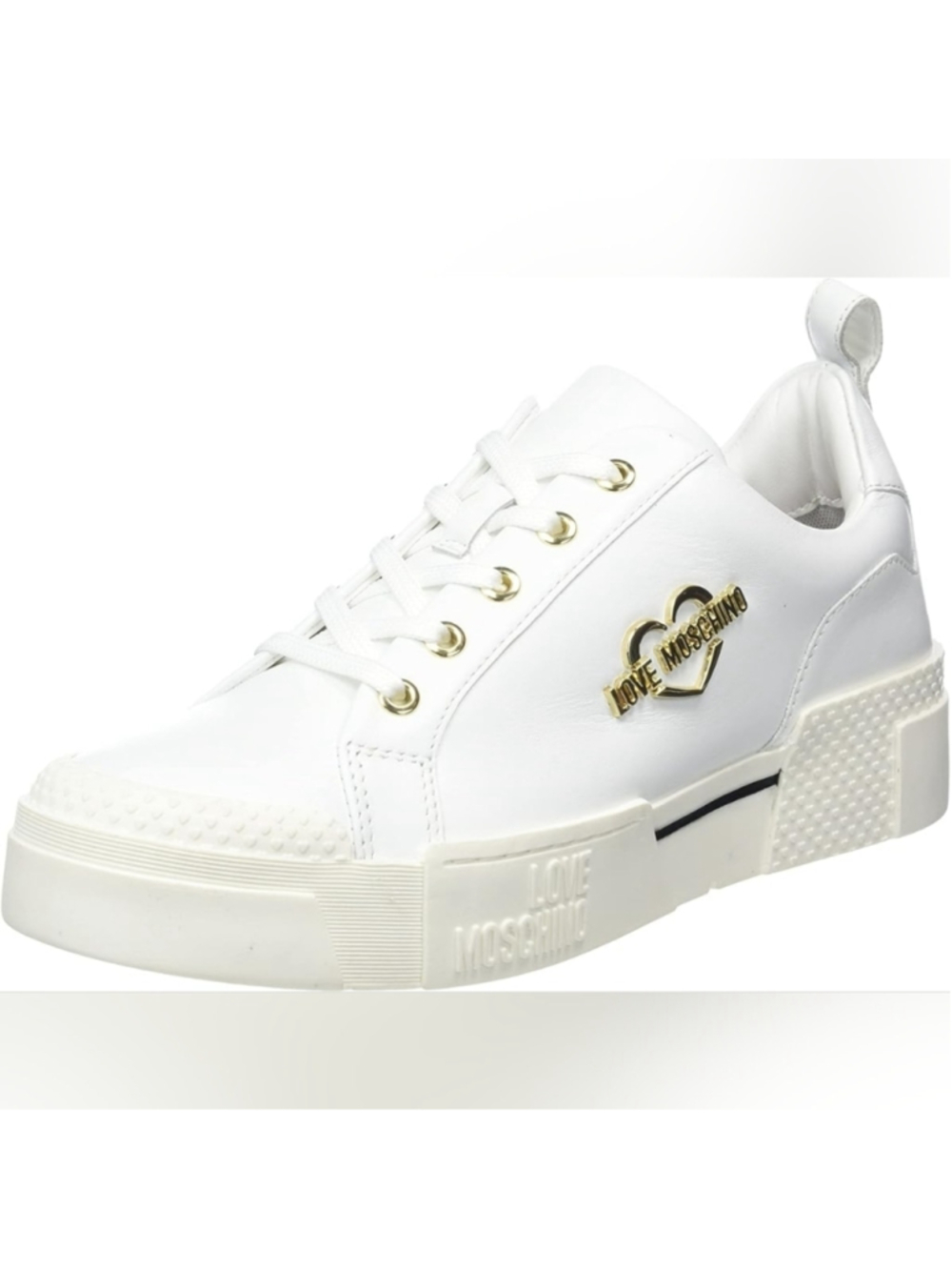 Love Moschino Women's White Leather Sneakers Heart Logo Designer EUC Size 40